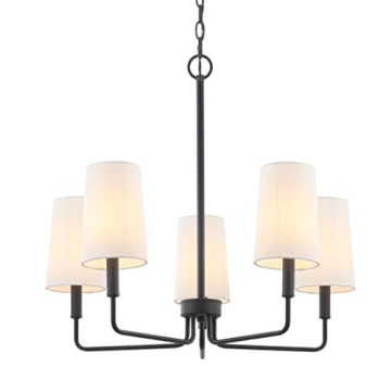 Homebelife Matte Black Chandelier with Fabric Shades