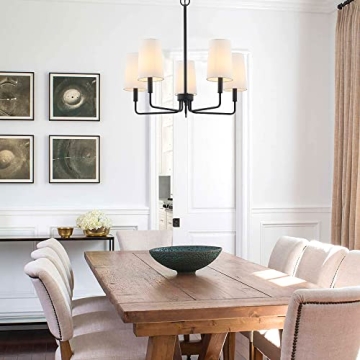 Homebelife Matte Black Chandelier with Fabric Shades