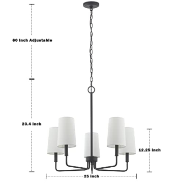 Homebelife Matte Black Chandelier with Fabric Shades