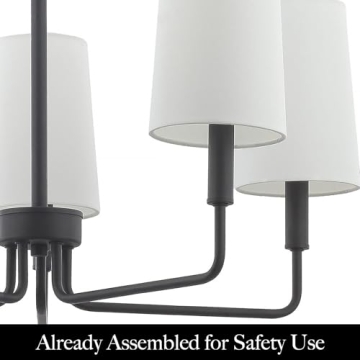 Homebelife Matte Black Chandelier with Fabric Shades