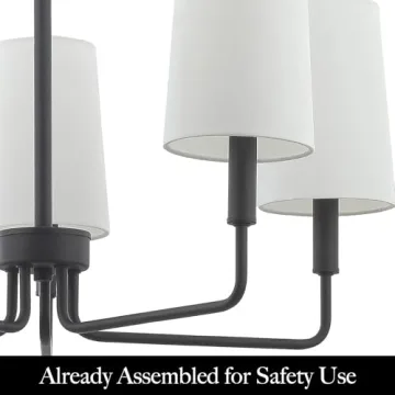 Homebelife Matte Black Chandelier with Fabric Shades