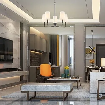 Homebelife Matte Black Chandelier with Fabric Shades