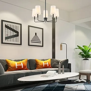 Homebelife Matte Black Chandelier with Fabric Shades