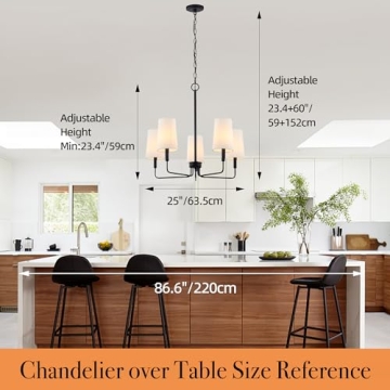 Homebelife Matte Black Chandelier with Fabric Shades