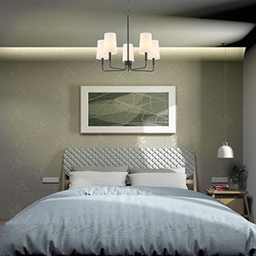 Homebelife Matte Black Chandelier with Fabric Shades