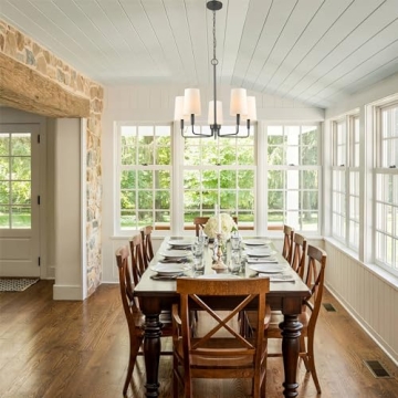 Homebelife Matte Black Chandelier with Fabric Shades