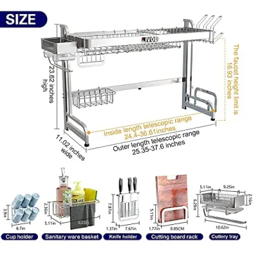 LIVOD Over Sink Dish Drying Rack with Adjustable Features