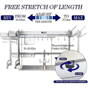 LIVOD Over Sink Dish Drying Rack with Adjustable Features