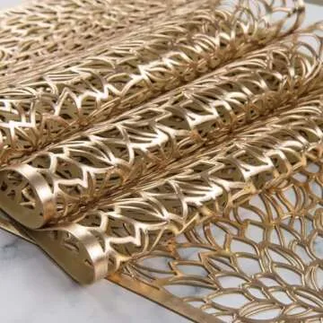 Elegant Eiyye Heat-Resistant Gold Vinyl Placemats