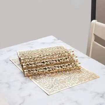 Elegant Eiyye Heat-Resistant Gold Vinyl Placemats