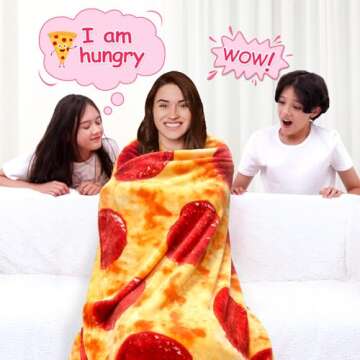 mermaker Pepperoni Pizzas Blanket 2.0 Double Sided 71 inch for Adult and Kids, Pizzas Blanket Adult ...