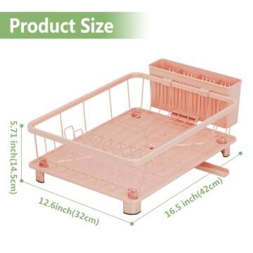 Hiviweer Pink Dish Drying Rack - Space-Saving Dish Rack,Dish Racks for Kitchen Counter with Drainboard, Birthday Christmas Day Mothers Day Thanksgiving Gifts for Mom Grandma Wife Kitchen Enthusiasts