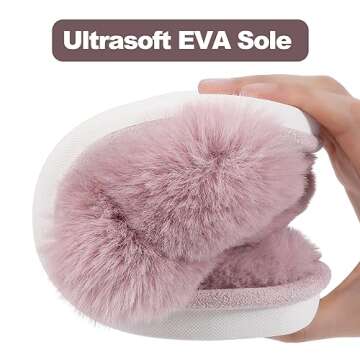 Evshine Women's Fuzzy Slippers Cross Band Memory Foam House Slippers Open Toe, Dusty Pink, 38-39 (Size 7-8)