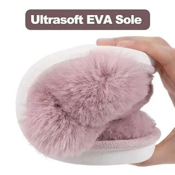 Evshine Women's Fuzzy Slippers Cross Band Memory Foam House Slippers Open Toe, Dusty Pink, 38-39 (Size 7-8)