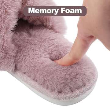 Evshine Women's Fuzzy Slippers Cross Band Memory Foam House Slippers Open Toe, Dusty Pink, 38-39 (Size 7-8)