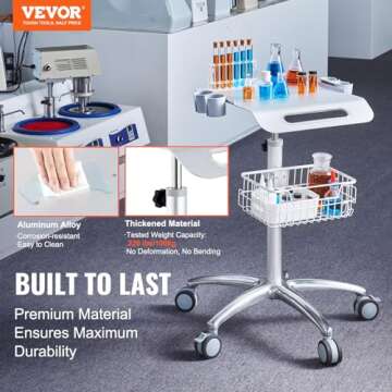 VEVOR Medical Cart – Height Adjustable Mobile Trolley for Labs & Salons