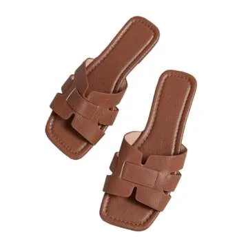 GORGLITTER Women's Crocodile Embossed Flat Sandals Cross Strappy Open Toe Slide Sandals Dark Brown CN39