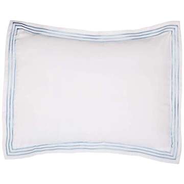 Dornick Decor 700 Thread Count 100% Cotton Sateen Hotel Stitch Duvet Cover Set King White with Light Blue Embroidery