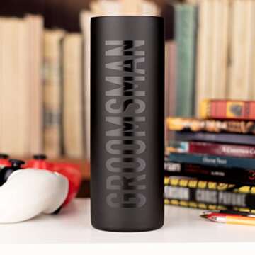 JENVIO Groomsmen Gifts | 20oz Steel Matte Black Travel Tumbler/Mug for Coffee or Cold Drinks | Groomsman Mens Bachelor Party Favors Wedding Day Valentine's Day Gift (Groomsman)
