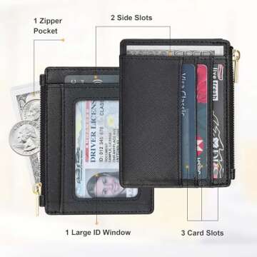 Sodsay Card Case Slim Front Pocket Wallet for Women Credit Card Holder with Keychain(CH Black)