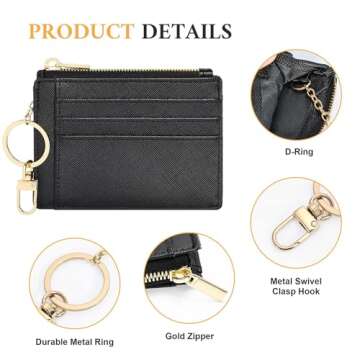 Sodsay Card Case Slim Front Pocket Wallet for Women Credit Card Holder with Keychain(CH Black)