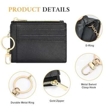 Sodsay Card Case Slim Front Pocket Wallet for Women Credit Card Holder with Keychain(CH Black)