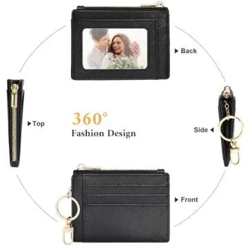 Sodsay Card Case Slim Front Pocket Wallet for Women Credit Card Holder with Keychain(CH Black)