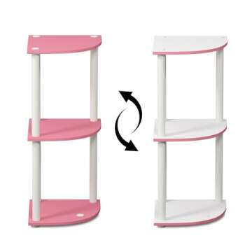Furinno Turn-N-Tube 3-Tier Round Tube Reversible Corner Display Rack Multipurpose Shelving Unit, Pink/White