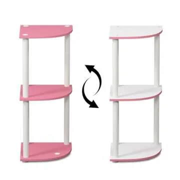 Furinno Turn-N-Tube 3-Tier Round Tube Reversible Corner Display Rack Multipurpose Shelving Unit, Pink/White