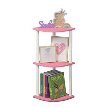 Furinno Turn-N-Tube 3-Tier Round Tube Reversible Corner Display Rack Multipurpose Shelving Unit, Pink/White