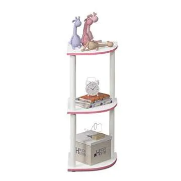 Furinno Turn-N-Tube 3-Tier Round Tube Reversible Corner Display Rack Multipurpose Shelving Unit, Pink/White