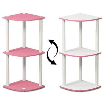 Furinno Turn-N-Tube 3-Tier Round Tube Reversible Corner Display Rack Multipurpose Shelving Unit, Pink/White