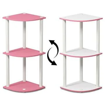 Furinno Turn-N-Tube 3-Tier Round Tube Reversible Corner Display Rack Multipurpose Shelving Unit, Pink/White