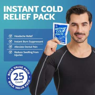 25 Packs Instant Ice Cold Pack (6” x 4.5”) - Disposable Instant Ice Packs for Injuries | Cold Co...