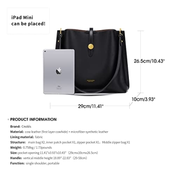 Cnoles Women Genuine Leather Designer Tote Bags Purses And Handbags For Women Fashion Ladies Top Handle Shoulder Satchel Bag Black