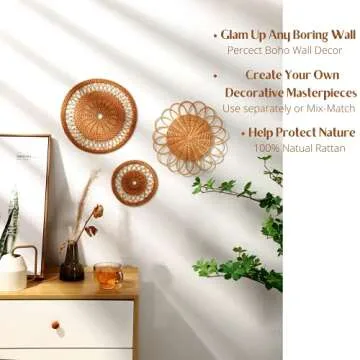 IWALYA Handmade Rattan Wall Basket Set for Home Decor