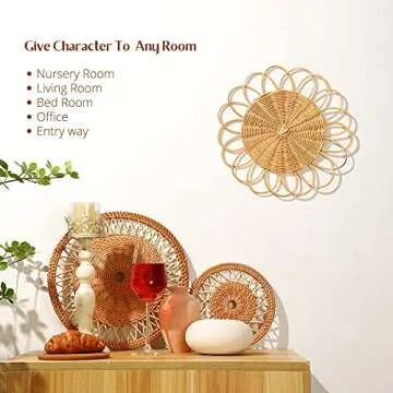 IWALYA Handmade Rattan Wall Basket Set for Home Decor
