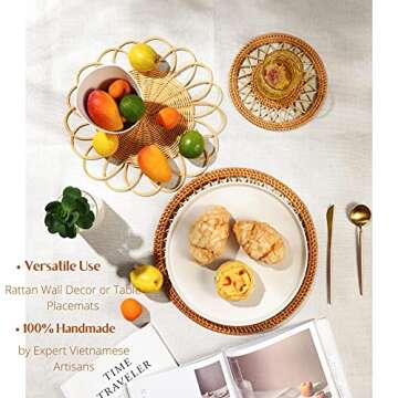 IWALYA 3 Pieces Flat Woven Baskets Great for Boho Rattan Wall Decor- 7.9"-13.4" Decorative Hanging Wall Basket Set 100% Handmade and Eco Friendly