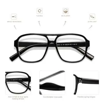 AMOMOMA 3 Pack Aviator Blue Light Reading Glasses