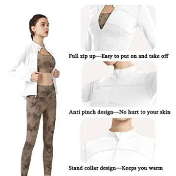 CARPESUN Women's Stretchy Workout Jackets Lightweight Full Zip Running Track Jacket (White, Medium)