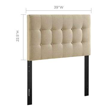 Modway Emily Tufted Button Linen Fabric Upholstered Twin Headboard in Beige