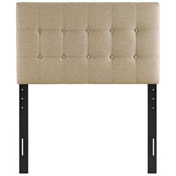 Modway Emily Tufted Button Linen Fabric Upholstered Twin Headboard in Beige