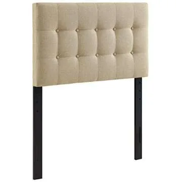 Modway Emily Tufted Button Linen Fabric Upholstered Twin Headboard in Beige