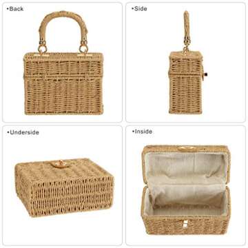 So'each Women's Handbag Wicker Square Crossbody Rattan Bag Boho Crossbody Bag Beige