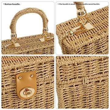 So'each Women's Handbag Wicker Square Crossbody Rattan Bag Boho Crossbody Bag Beige