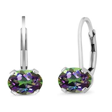 Gem Stone King 925 Sterling Silver Green Mystic Topaz Leverback Earrings For Women (1.90 Cttw, Oval 7X5MM)