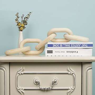 HMASYO Wood Chain Link Decor, 5-Link Wooden Decorative Chain Home Decor Accents, Coffee Table Decor, Shelf Decor Aesthetic, Bookshelf Table Decorative Objects for Living Room, Housewarming Gifts