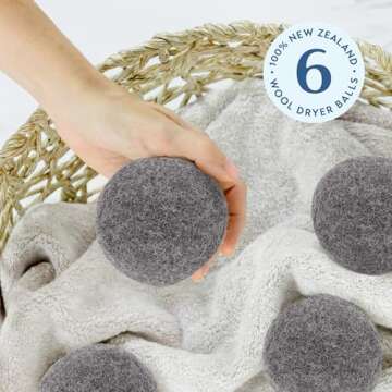 ELYN Wool Dryer Balls 6-Pack - XL, 100% New Zealand Wool, Reusable and Handmade. Fragrance-Free, Nat...
