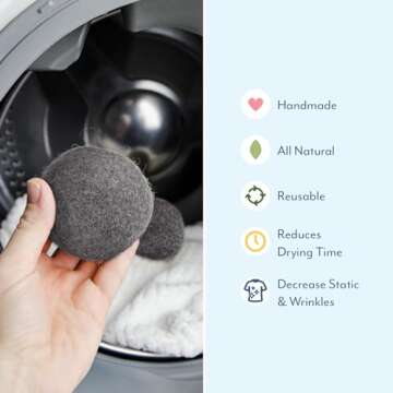 ELYN Wool Dryer Balls 6-Pack - XL, 100% New Zealand Wool, Reusable and Handmade. Fragrance-Free, Natural Fabric & Laundry Softener, Reduce Wrinkles, Static and Drying Time (Grey)