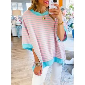 SHEWIN 2025 Trendy Loose Short Sleeve Sweatshirt